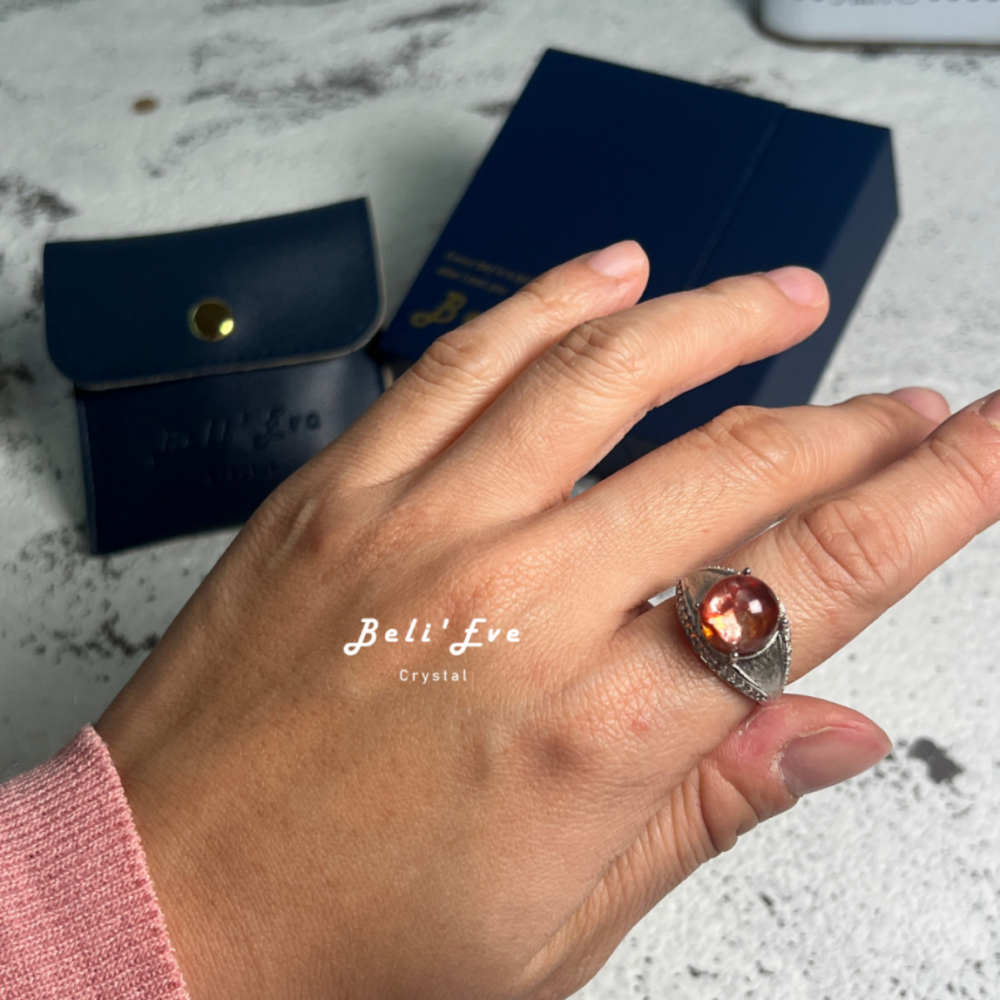 『精品金紅膠花』巴西雙色戒指 純銀可調節 避邪轉運 開運平安