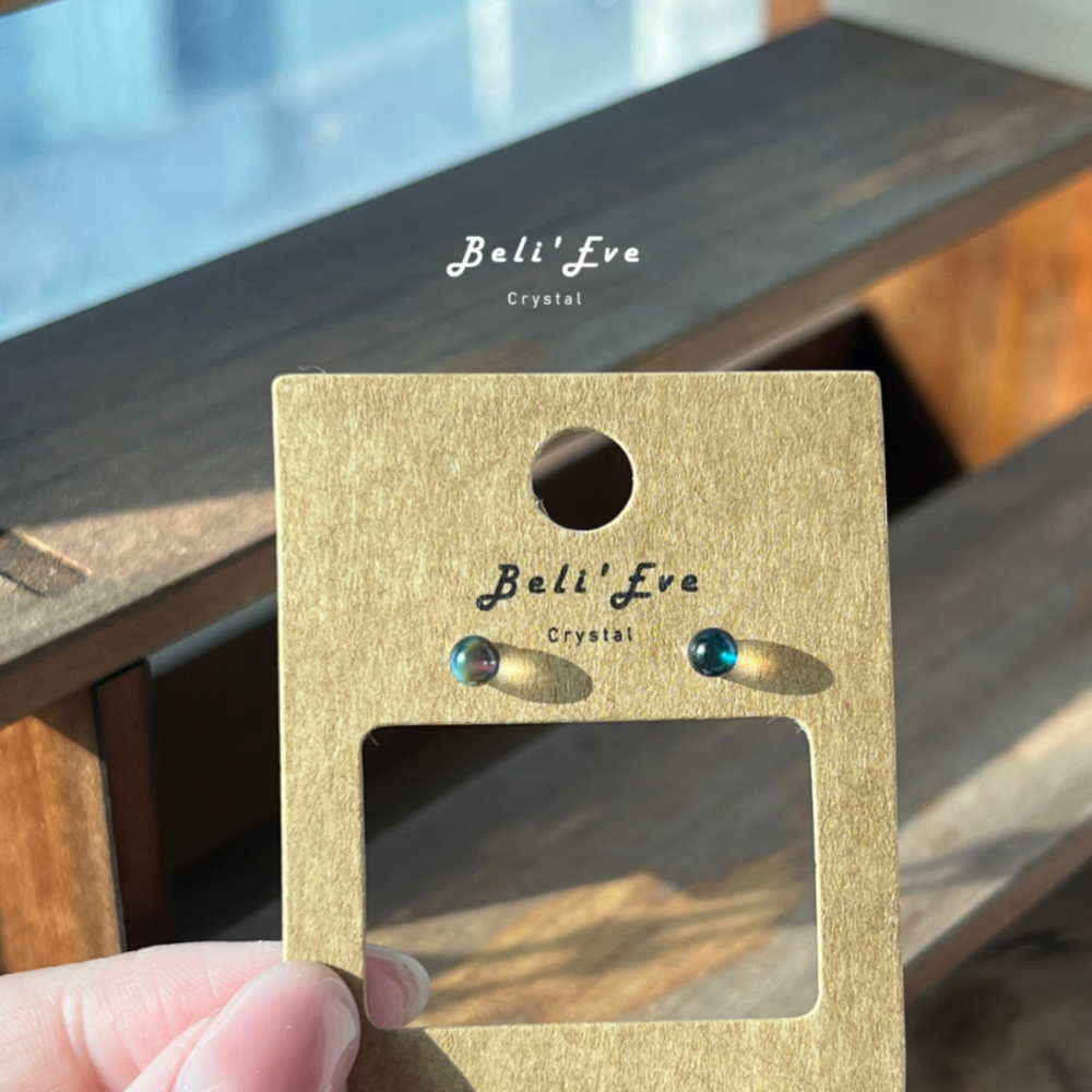 『簡約設計』藍光拉長石 小燈泡超強光 純銀耳環 4MM