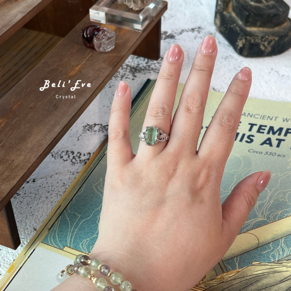 『純銀鑲嵌』翠幽靈戒指 淨體綠幽靈 馬達加斯加 純銀鑲嵌 可調節 業績突破 生意好人緣