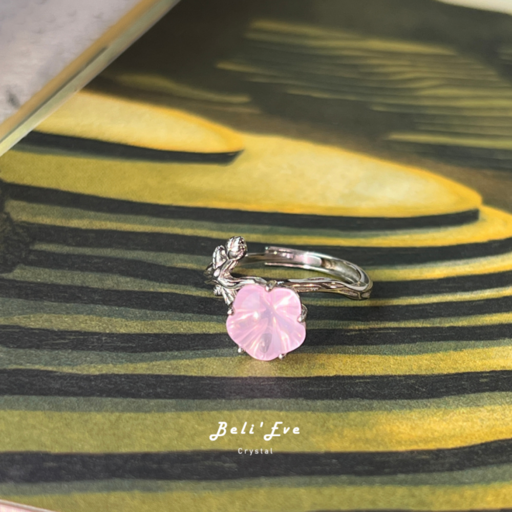 『純銀鑲嵌』粉晶戒指 梅花造型 桃花感情 重新相信被愛 可調節