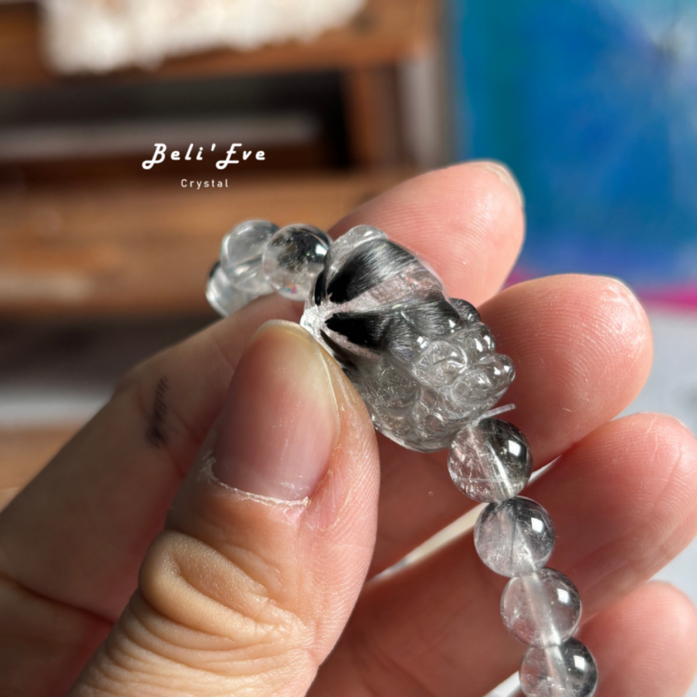 黑銀鈦貔貅20MM+黑銀鈦8MM圓珠手串 小人退散 避邪平安 招財