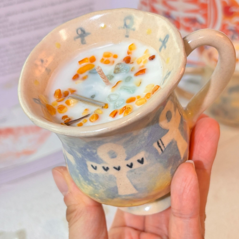 『手捏藝術』作品一個認領～星妹手捏陶杯X單方精油蠟燭 陶杯訂製 油菜籽蠟