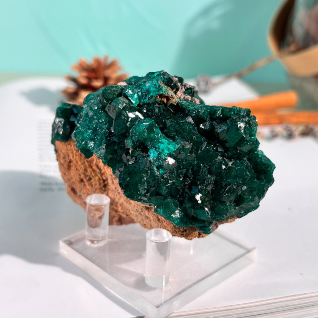 『寶石祖母綠色』8.7CM翠銅礦Dioptase