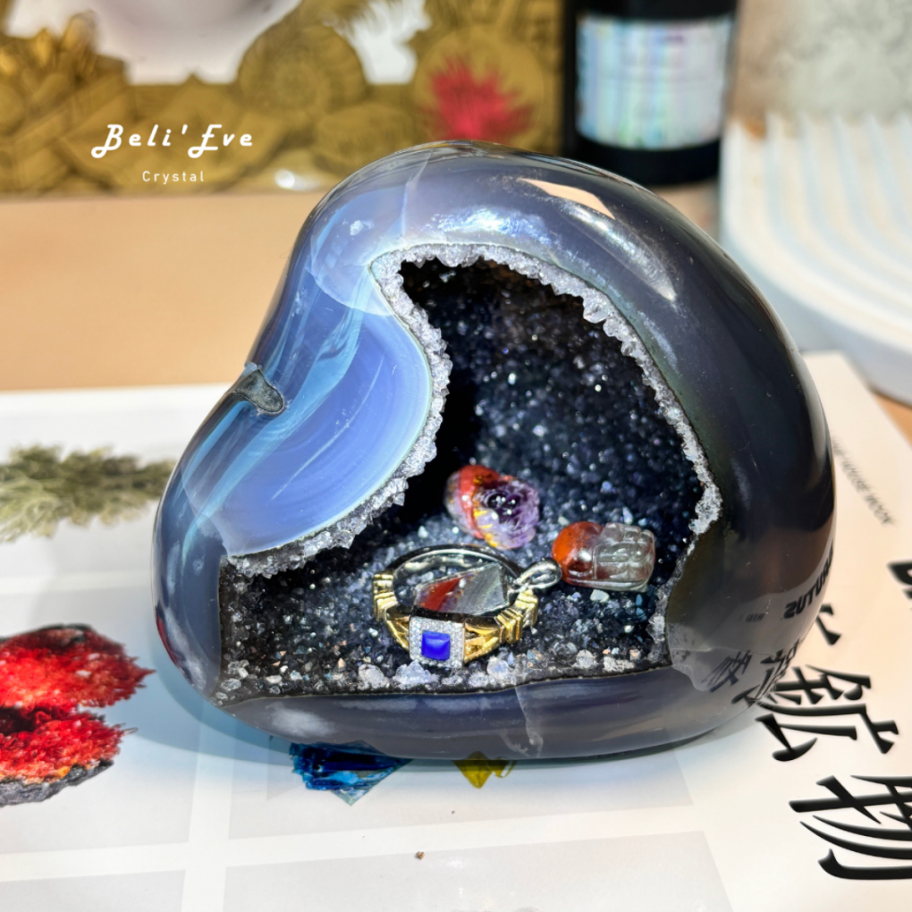  透光全拋光瑪瑙彩晶洞(可放飾品淨化)