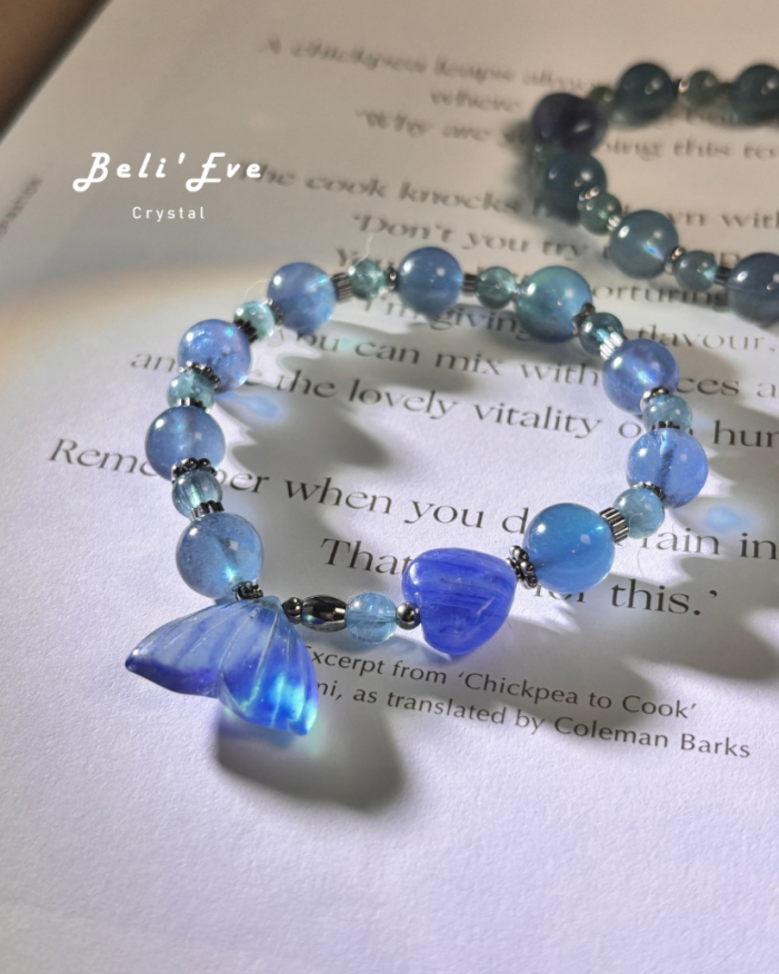 『三倍溝通』星海海藍寶+透體磷灰石+愛心配飾／美人魚尾巴手串