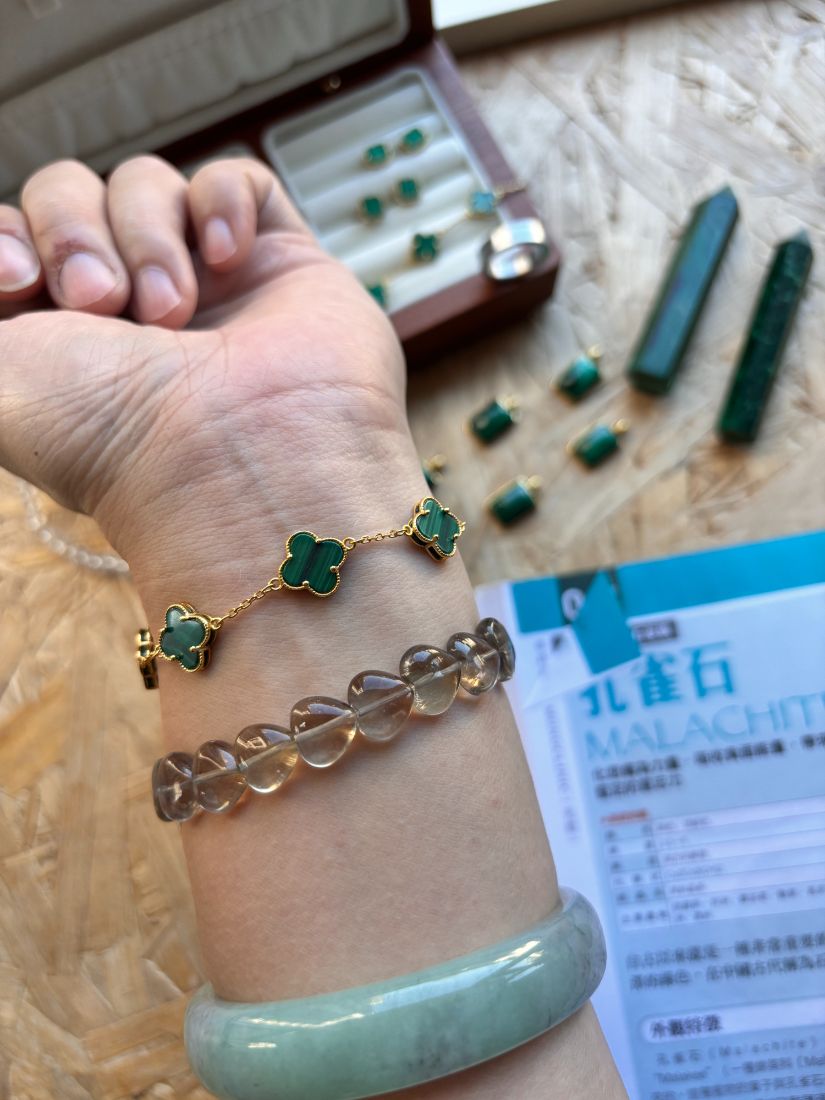 純銀重工鍍金真天然孔雀手鍊 同款梵克雅寶 