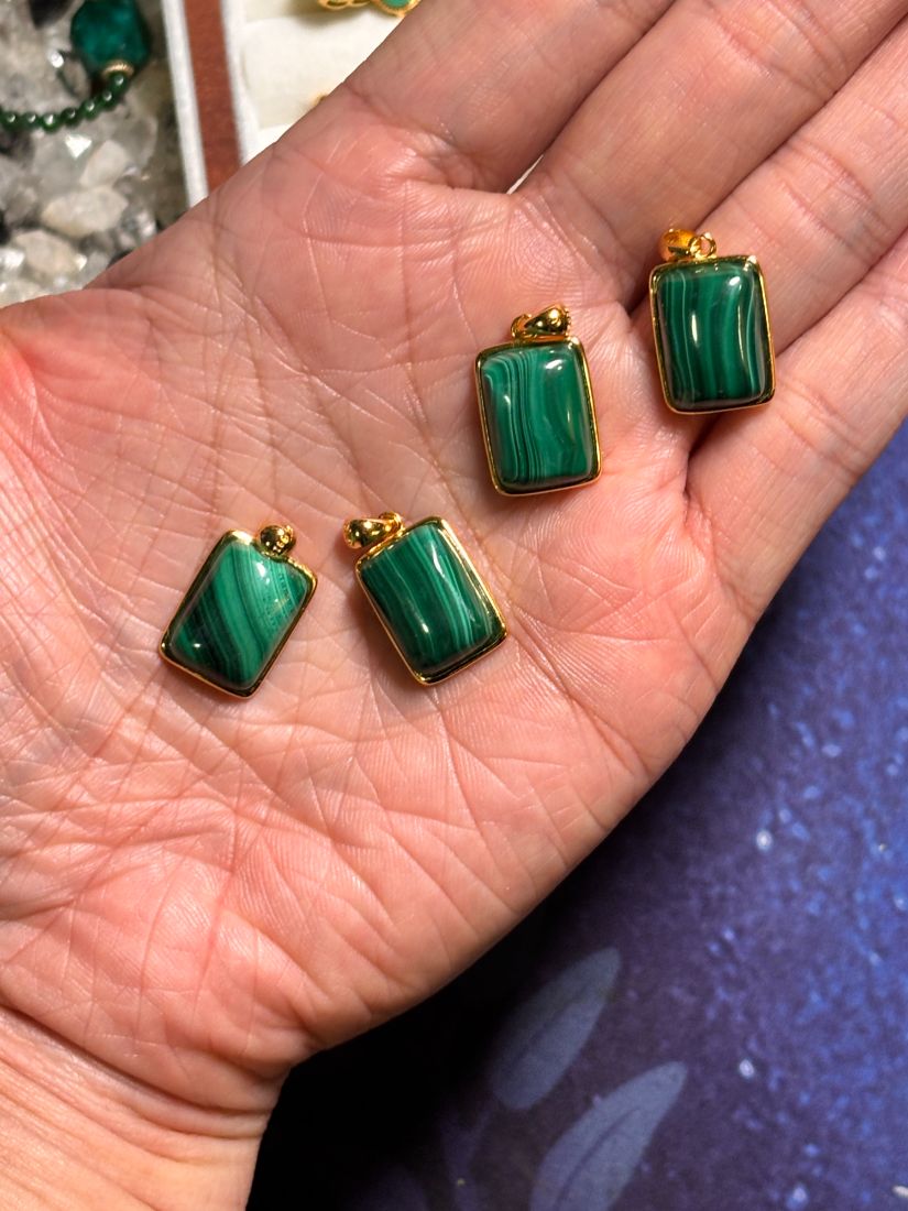 純銀重工鍍金孔雀石吊墜