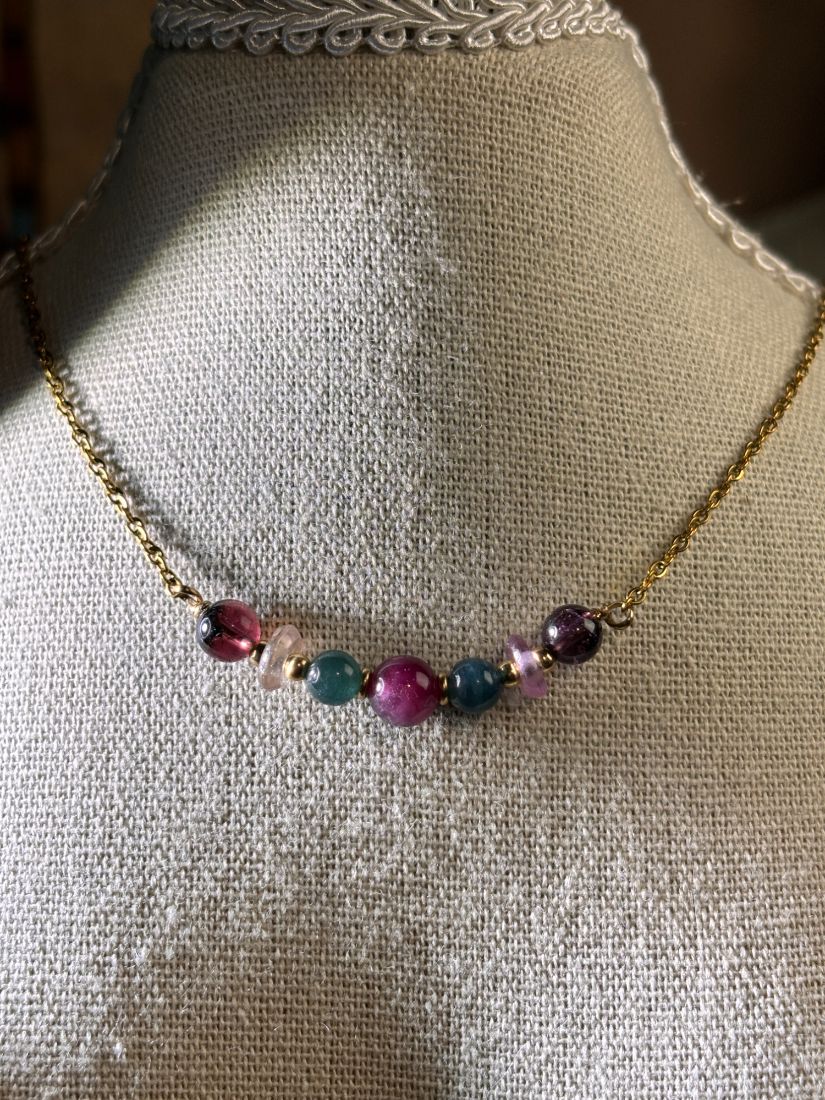 彩虹碧璽設計微笑鍊 45+5CM 財富寶石