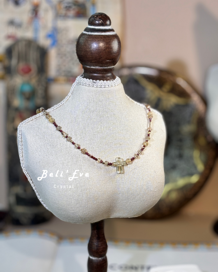 『需訂製』利比亞隕石安卡+石榴石+鈦晶盤珠 設計項鍊 豐盛富足 招財水晶 安全感 疏通阻塞能量