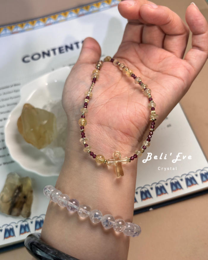 『需訂製』利比亞隕石安卡+石榴石+鈦晶盤珠 設計項鍊 豐盛富足 招財水晶 安全感 疏通阻塞能量