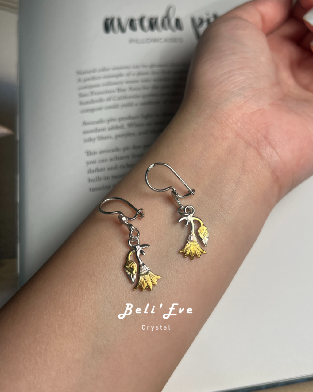 埃及進口 藍蓮花 金銀設計 925純銀耳環 