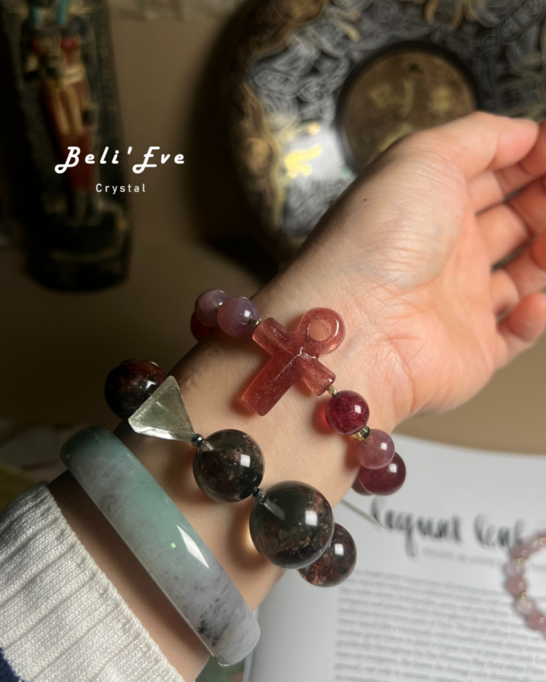 『感情維繫』金沙草莓晶安卡+金沙草莓晶+馬達加斯加粉晶 紫馬粉+設計款