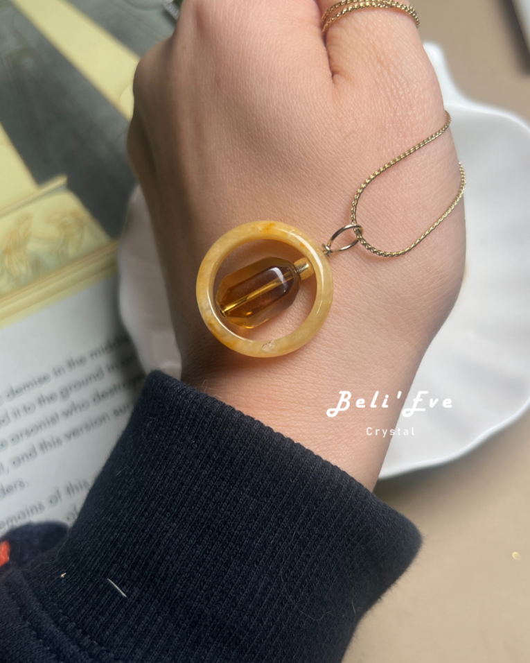 黃翡+MAX威士忌黃水晶 星家訂製項鍊 轉轉框框 轉動生命力量 重新設計目標 招財超強