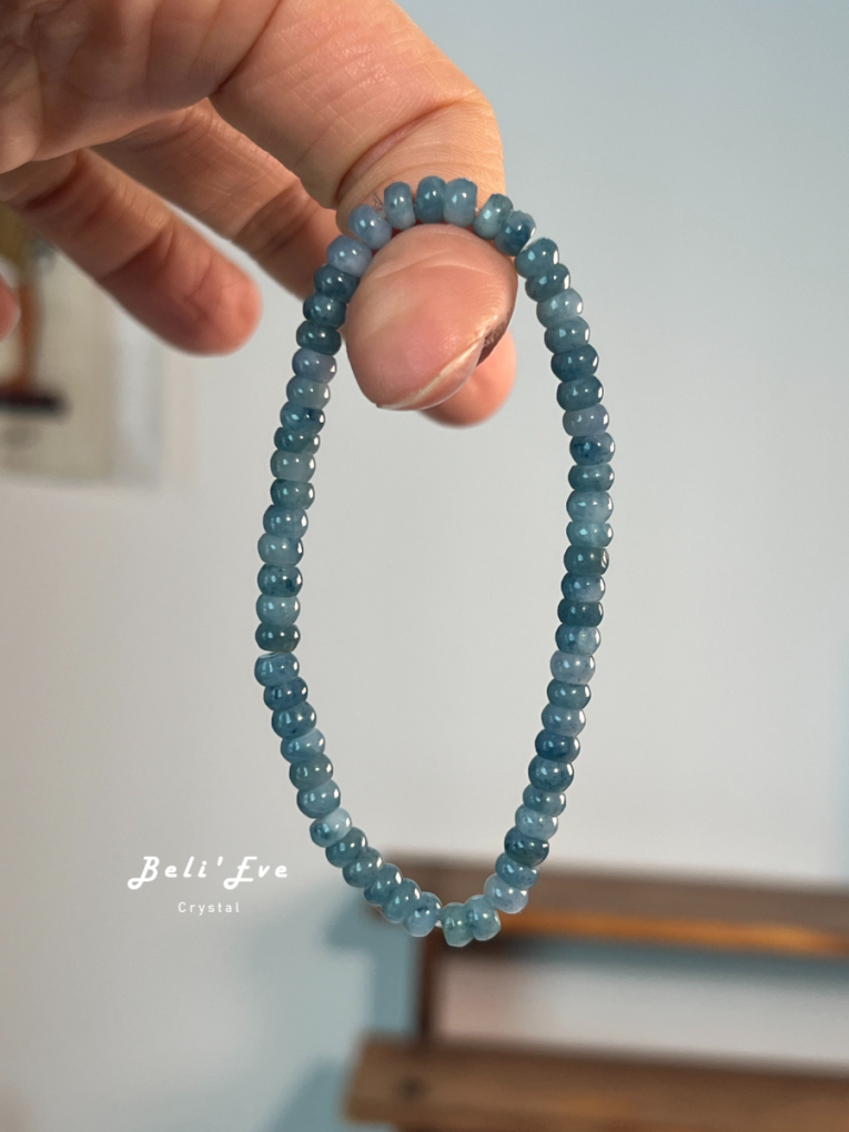 『牛仔藍翡翠』MAX級別 4.7-5.5MM 糯冰盤珠 天然緬甸飄花翡翠 鈦元素致色元素