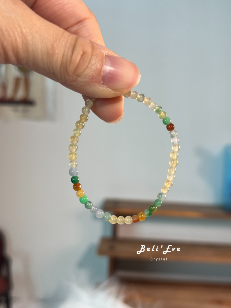 『高冰黃翡翠』彩翡翠 漸變配色3.5MM 天然緬甸翡翠 幸運值加倍