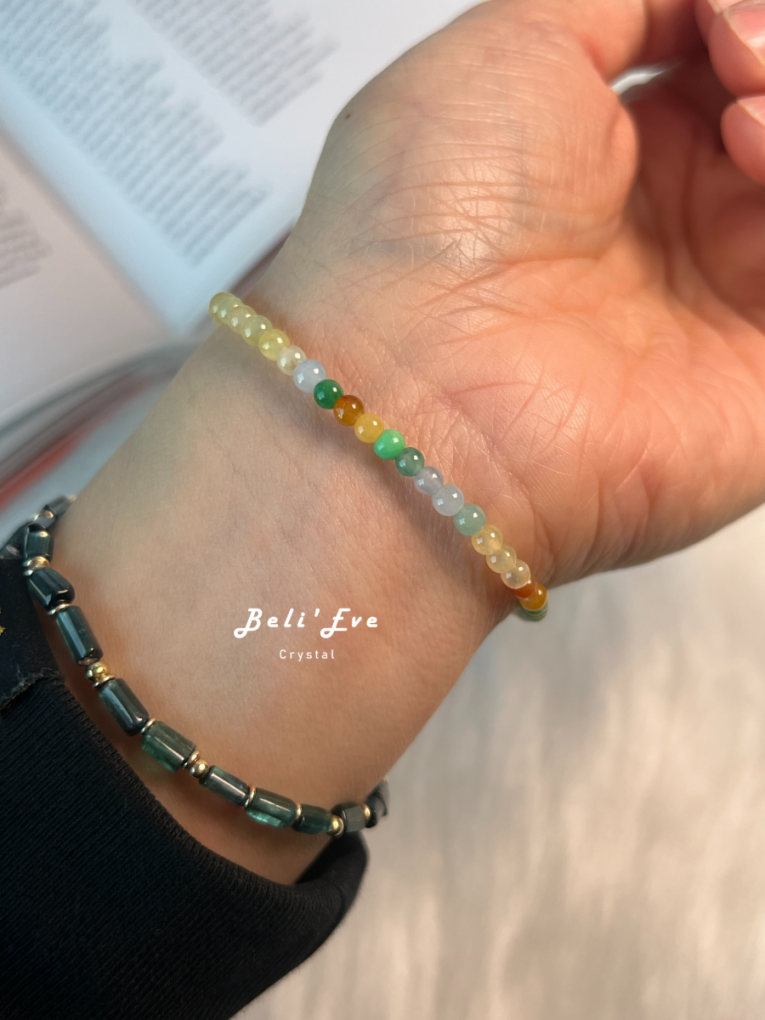 『高冰黃翡翠』彩翡翠 漸變配色3.5MM 天然緬甸翡翠 幸運值加倍