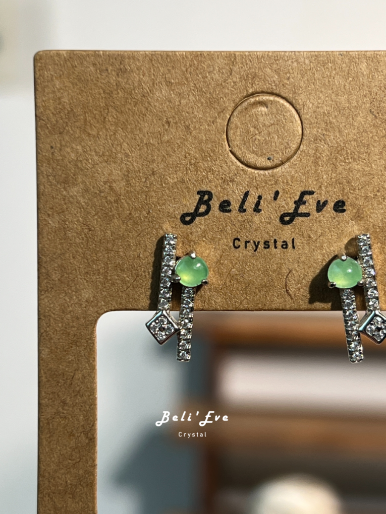 『緬甸甜豆』十字翡翠耳環 4MM 純銀鑲嵌耳環