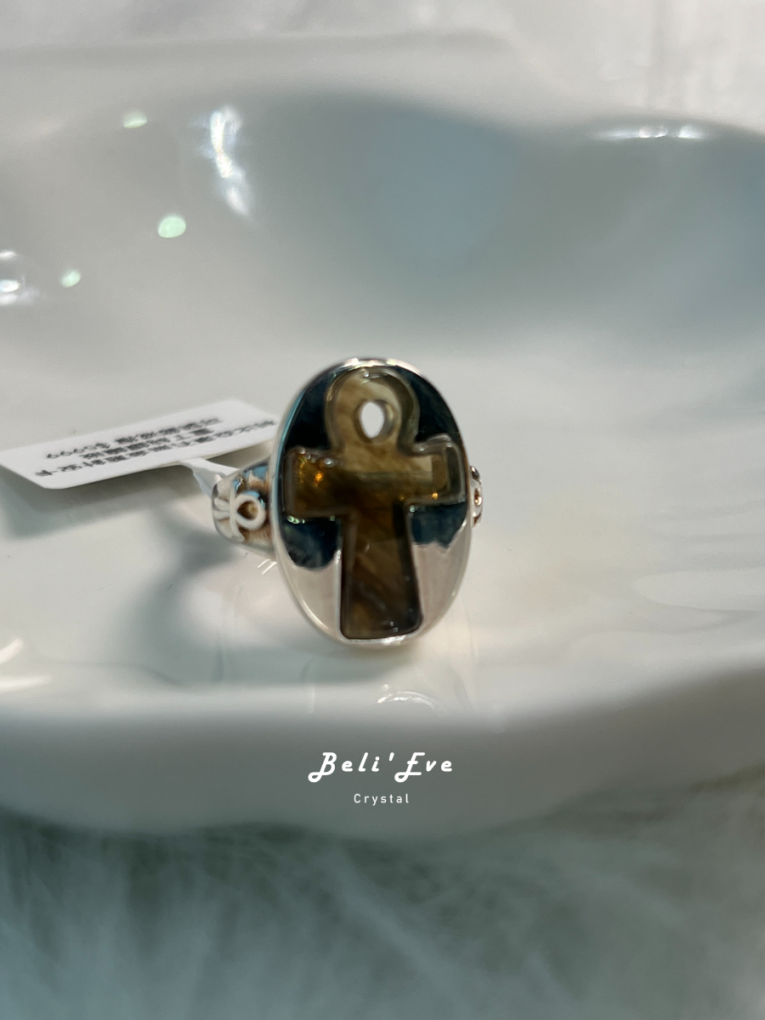 『重工設計』利比亞黃金隕石 黑金藍針安卡 純銀鑲嵌安卡 可調整戒指 