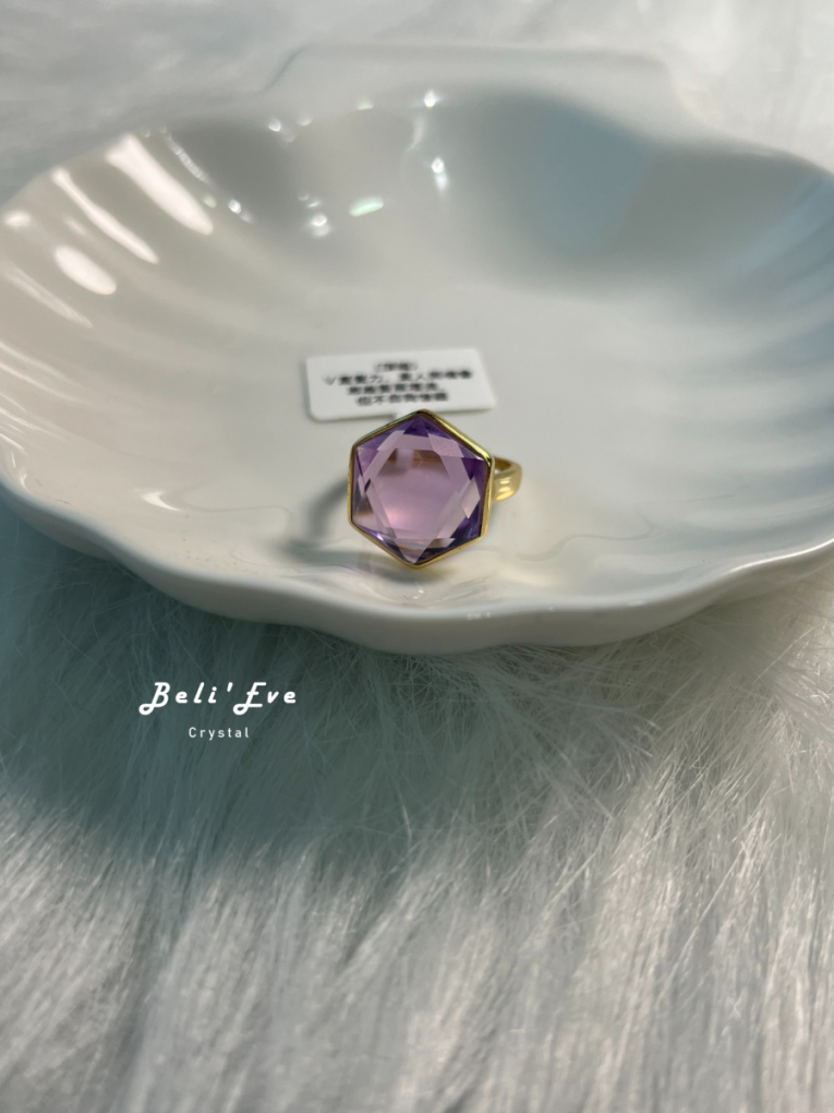 『寶石鑲嵌』六芒星紫水晶戒指 純銀鑲嵌鍍金