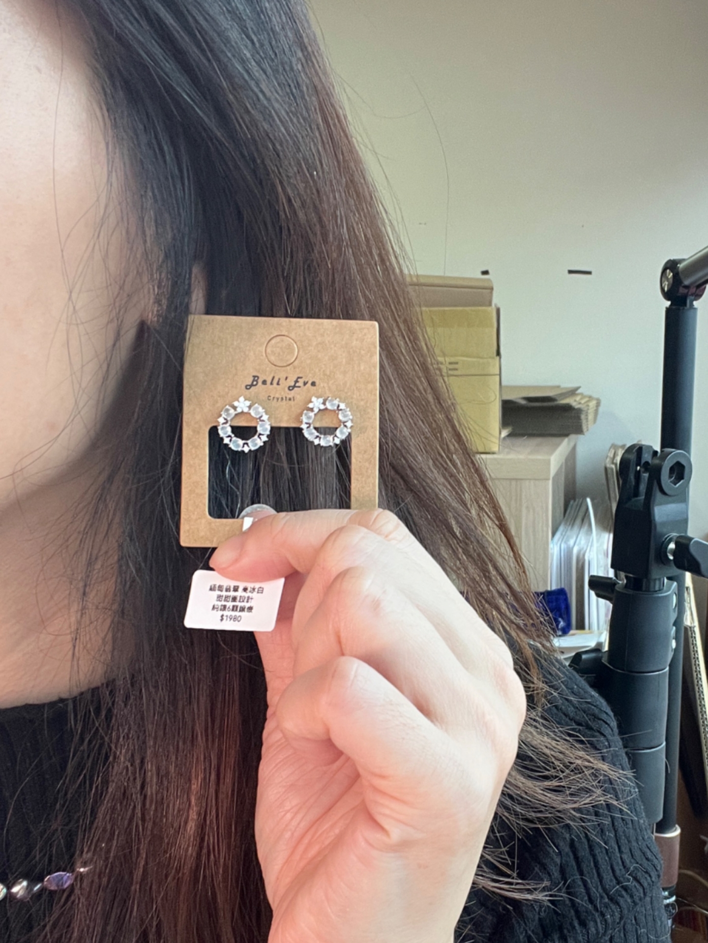 緬甸翡翠耳環 高冰白 甜甜圈設計 純銀6顆鑲嵌