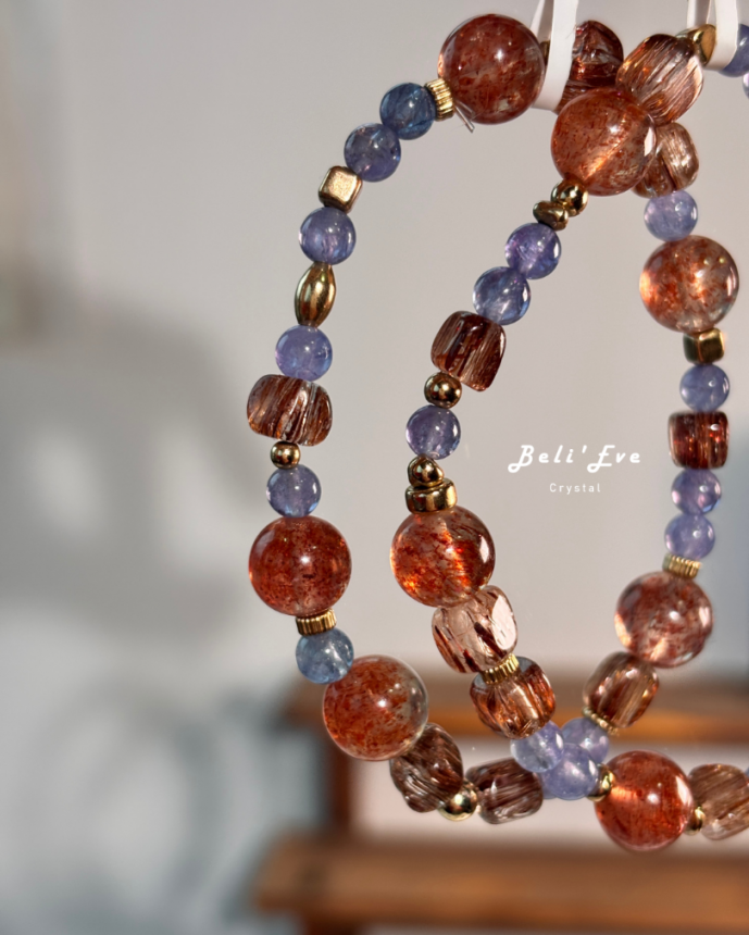 『三倍積極』巧克力太陽石+高品坦桑石+順髮晶銅髮晶小方塊 積極生活 熱情工作 覺察覺知 6-8MM混搭設計