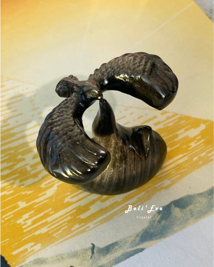 『寓意勇敢』人工雕刻 銀曜石轉轉老鷹 黑曜石 轉轉老鷹 迎接挑戰