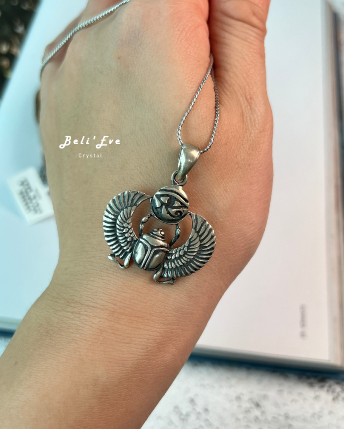 『埃及進口』展翅舉日聖甲蟲+荷魯斯 遠離病痛 看清現實 900銀吊墜