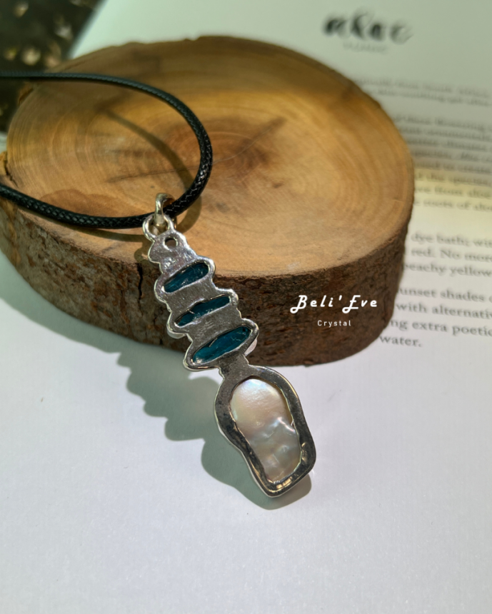 『尼泊爾進口』巴洛克珍珠+藍磷灰石原礦 純銀鑲嵌吊墜 恢復體力 自信提升 骨骼強化