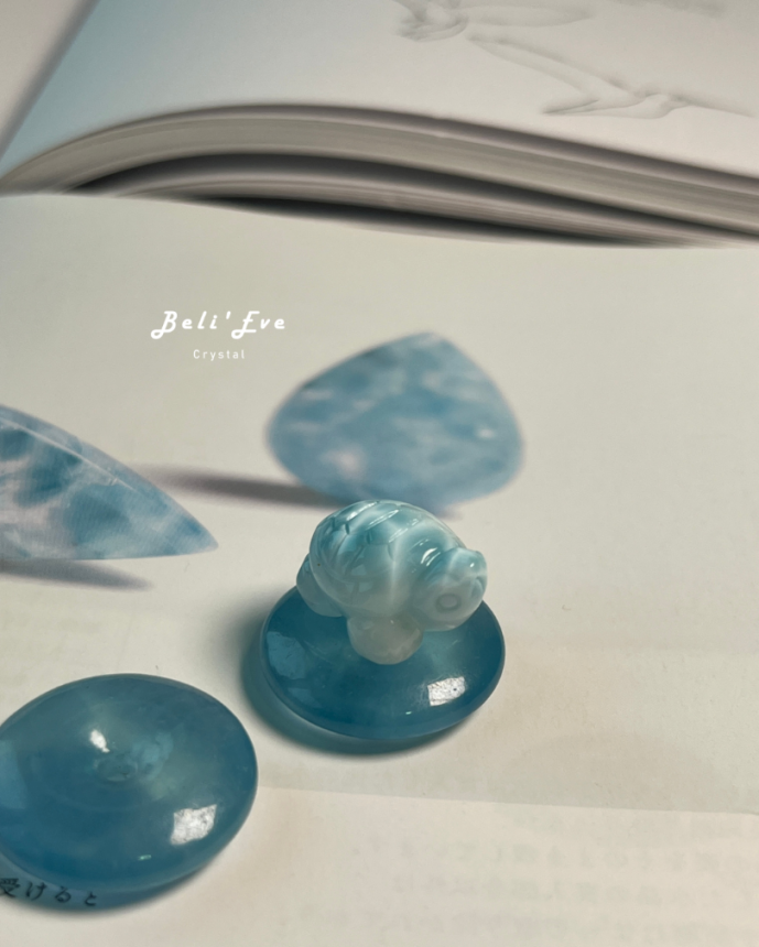 『龜背紋明顯』拉利馬 海紋石20-21MM 海龜造型 玉化料 溝通協調 幸運值 母嬰連結