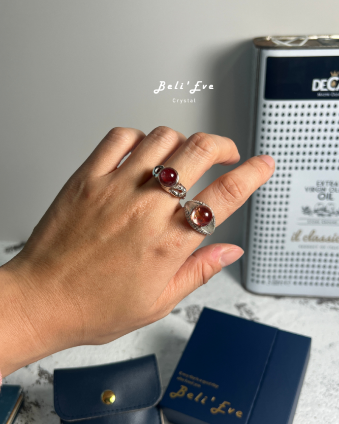 『精品金紅膠花』巴西雙色戒指 純銀可調節 避邪轉運 開運平安