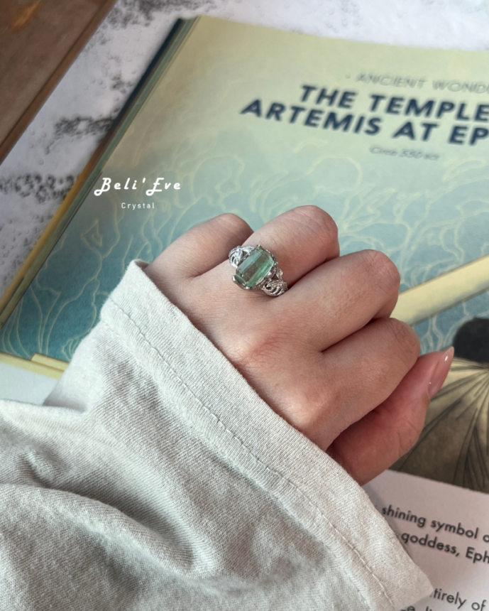 『純銀鑲嵌』翠幽靈戒指 淨體綠幽靈 馬達加斯加 純銀鑲嵌 可調節 業績突破 生意好人緣