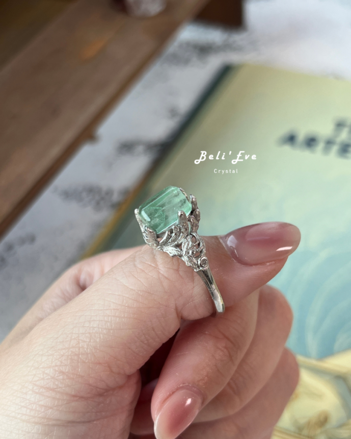 『純銀鑲嵌』翠幽靈戒指 淨體綠幽靈 馬達加斯加 純銀鑲嵌 可調節 業績突破 生意好人緣