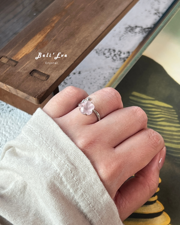 『純銀鑲嵌』粉晶戒指 梅花造型 桃花感情 重新相信被愛 可調節