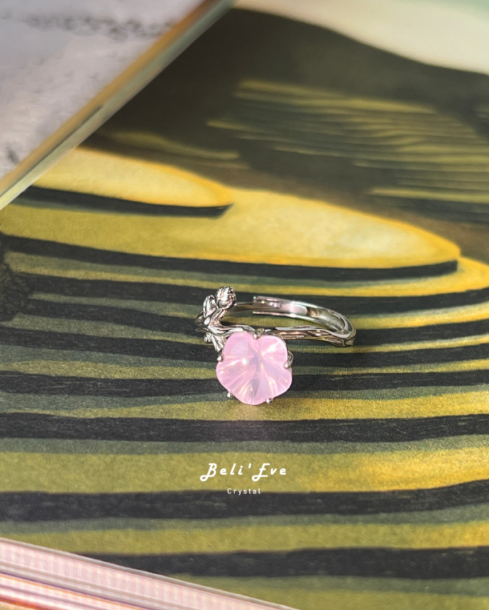 『純銀鑲嵌』粉晶戒指 梅花造型 桃花感情 重新相信被愛 可調節