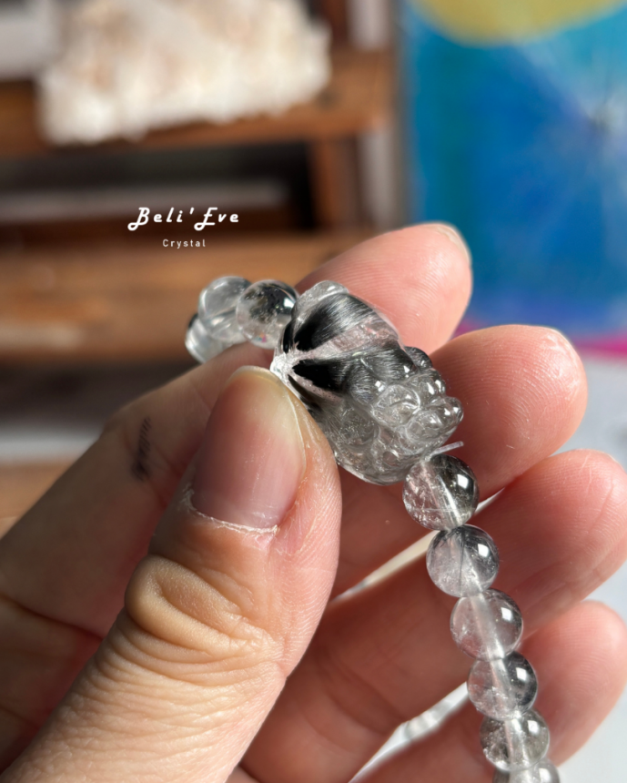 黑銀鈦貔貅20MM+黑銀鈦8MM圓珠手串 小人退散 避邪平安 招財