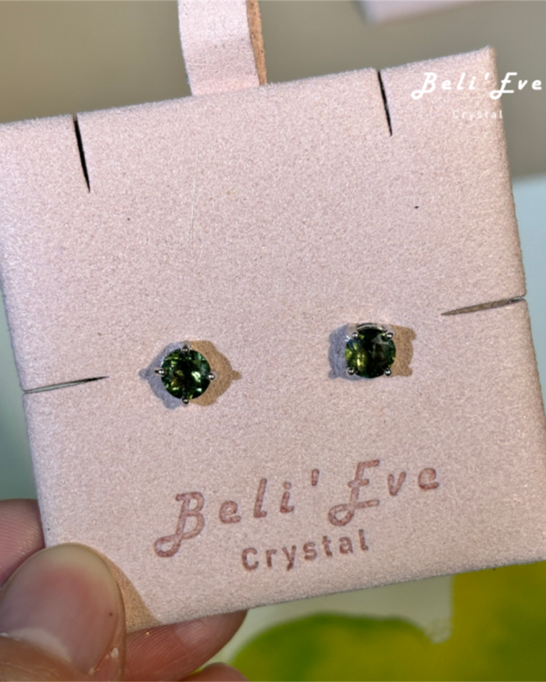『顯化與轉化』捷克隕石6MM純銀耳環Moldavite  療癒師最愛